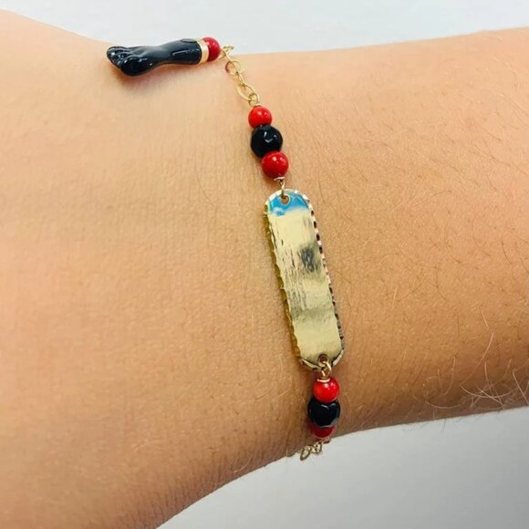 New Baby ID Bracelet Azabache Diamont Cut Solid Gold 14K 6.25" Cable Link - Picture 7 of 7